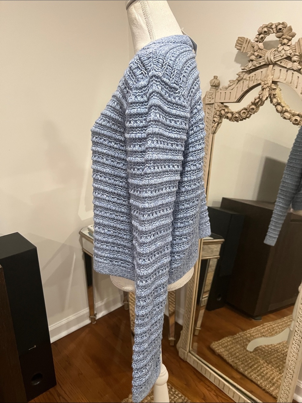 LOFT Light Blue Ribbed Button-Up Cardigan - Picture 3 of 10